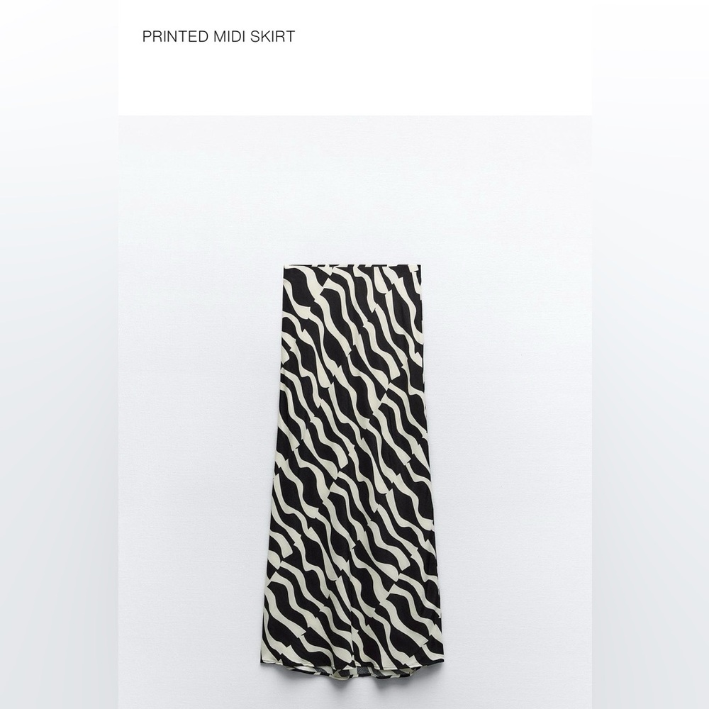 Zara Black and White Silky Midi Skirt